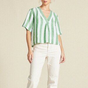 Birds of Paradise By Trovata Neve Striped Linen Shirt in Aloe Stripe